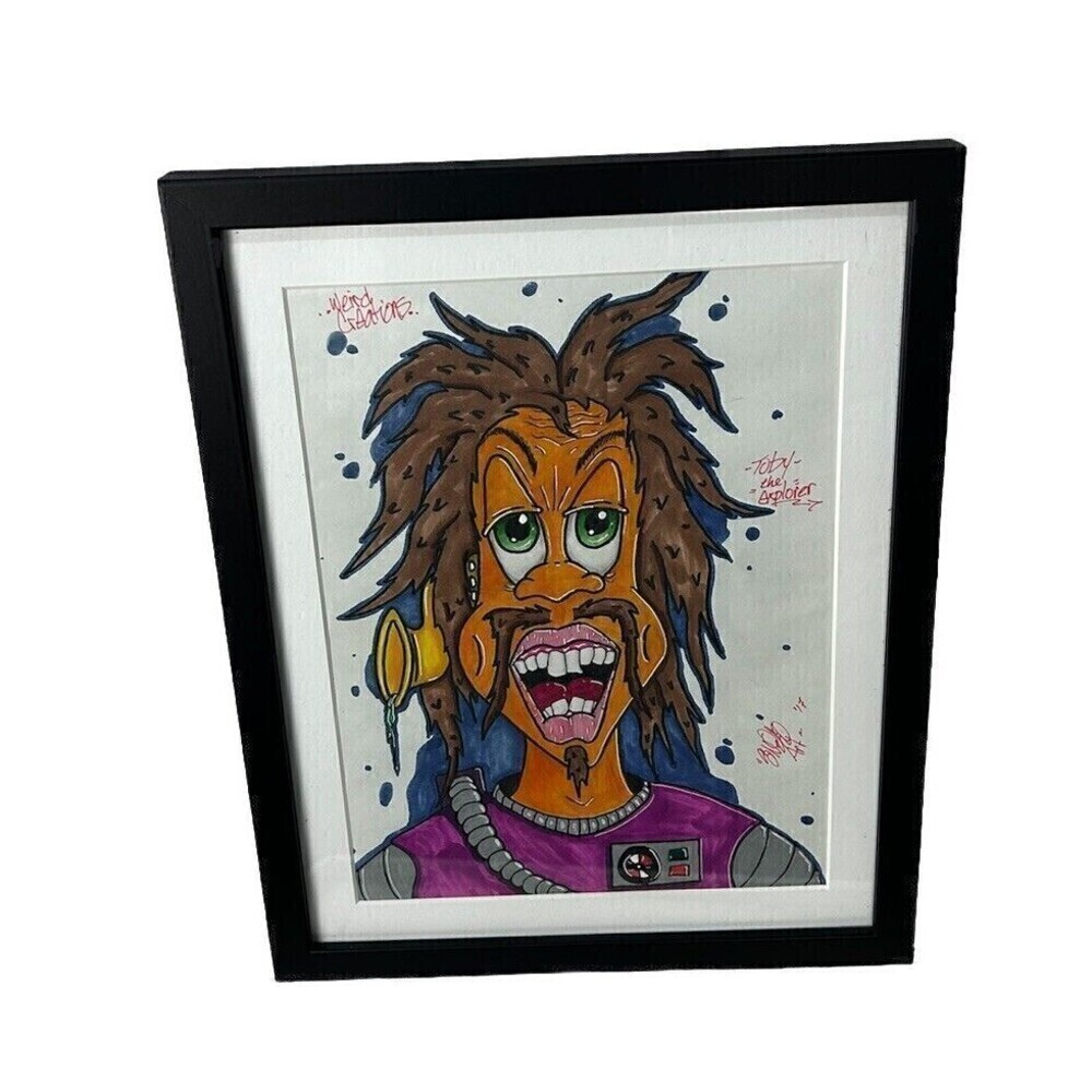 Alien Art Work Weird Creations Original Marker Drawing Signed Matted Framed